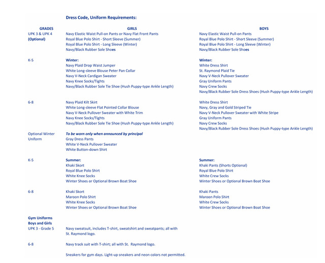 School Uniform St. Raymond Elementary School Bronx, NY